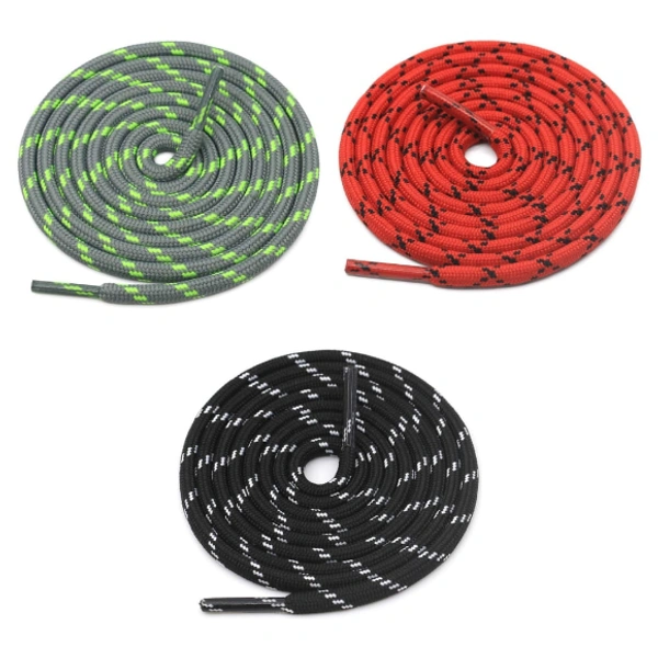 GRAH SANGRAH® 3 Pair (1 Pair Per Single Color) Shoelaces for Hiking Shoes, Walking Sneakers, Climbing, Work Boot, Running, Casual, Sport Shoes (SL-212-217-228) - 120 cm, Light Grey Green-Red Black-Black White